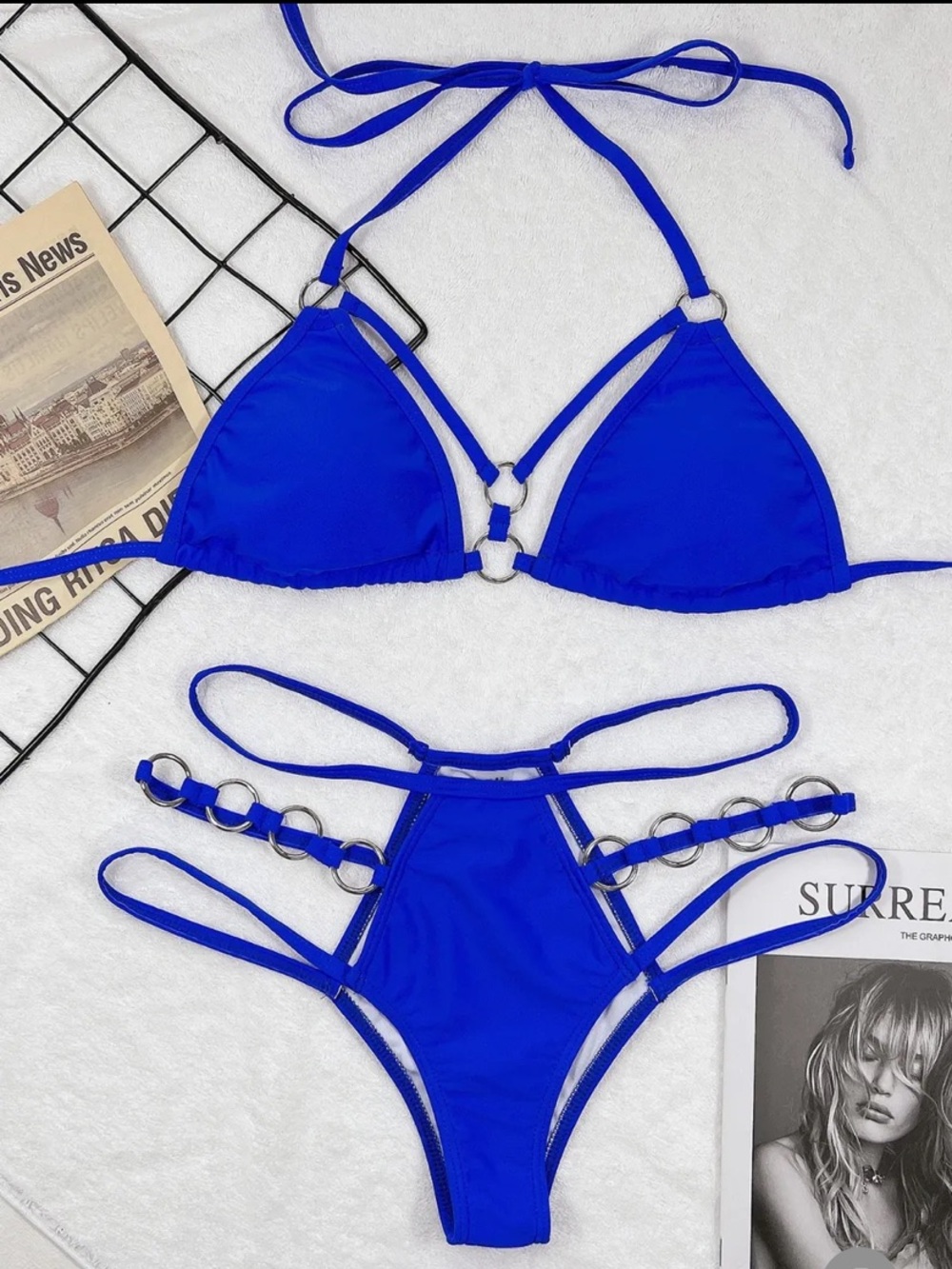 Royal Blue Cutout Halter Neck O-Ring Two-Piece Bikini Set - Picture 2 of 3